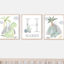 Set Of 3 Dinosaur Prints, Nursery Decor, Boys Bedroom Wall Art, Room Prints - thumbnail 2