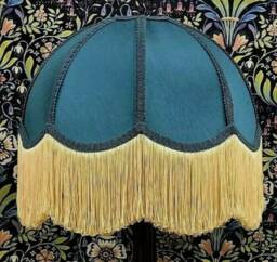 Handmade Blue Dome Lampshade Champagne Fringe, British Made - thumbnail 1