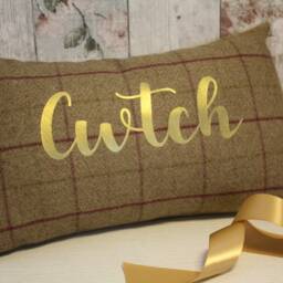 Personalised Check Cushion - Handmade With Any Word Or Name Wool Effect Various Fabric Home Decor Soft Furnishing Gift - thumbnail 2