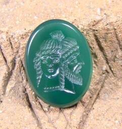 Intaglio Green Agate Handmade Engraving. Hera & Zeus. Unique - thumbnail 1
