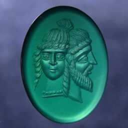 Intaglio Green Agate Handmade Engraving. Hera & Zeus. Unique - thumbnail 3