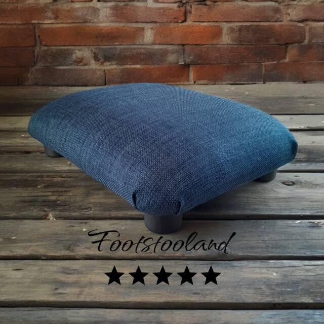 Low Blue Footstool Handmade Upholstered Ottoman, Home Office Footrest. Ud - image 1
