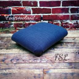Low Blue Footstool Handmade Upholstered Ottoman, Home Office Footrest. Ud - thumbnail 4