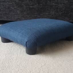Low Blue Footstool Handmade Upholstered Ottoman, Home Office Footrest. Ud - thumbnail 2