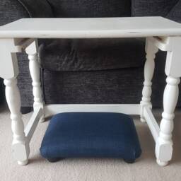 Low Blue Footstool Handmade Upholstered Ottoman, Home Office Footrest. Ud - thumbnail 3