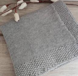 Baby Blanket in Dark Beige Merino Wool, Taupe Hand-Knitted Jersey & Moss Stitch