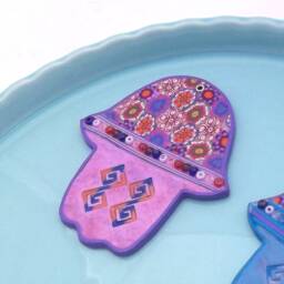 Kids Room Wall Art, Hamsa Hanging, Purple Hand, Nursery Art Flowers, Protection, Decor, Home Blessing - thumbnail 3