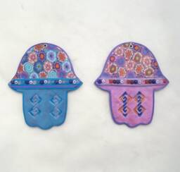 Kids Room Wall Art, Hamsa Hanging, Purple Hand, Nursery Art Flowers, Protection, Decor, Home Blessing - thumbnail 1