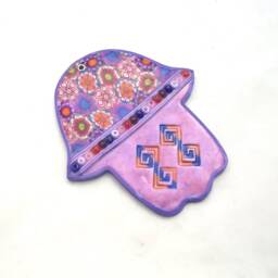 Kids Room Wall Art, Hamsa Hanging, Purple Hand, Nursery Art Flowers, Protection, Decor, Home Blessing - thumbnail 2