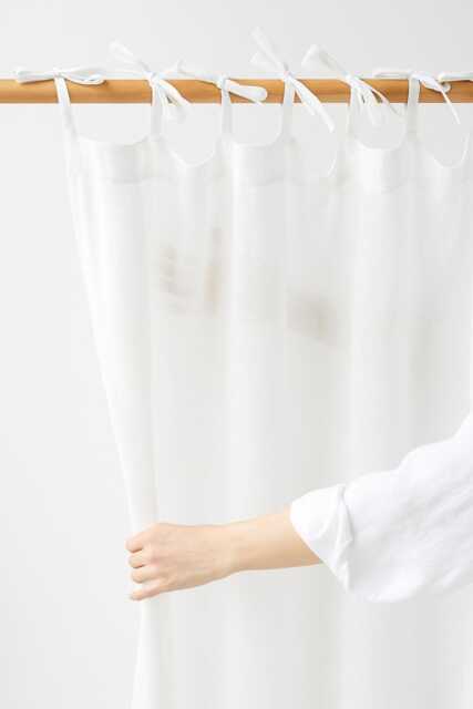 Sheer Linen Curtain White Tie Top Panel Custom Window Farmhouse Decor - image 1