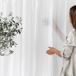 Sheer Linen Curtain White Tie Top Panel Custom Window Farmhouse Decor - thumbnail 3