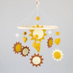 Handmade Felt Baby Mobile With Suns & Hearts, Unique Nursery Decor - thumbnail 3