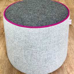 Harris Tweed Grey & Charcoal Herringbone Floating Footstool With Fuchsia Piping Detail - thumbnail 3