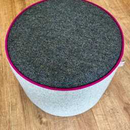 Harris Tweed Grey & Charcoal Herringbone Floating Footstool With Fuchsia Piping Detail - thumbnail 2