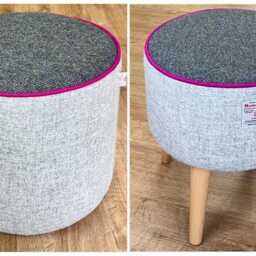 Harris Tweed Grey & Charcoal Herringbone Floating Footstool With Fuchsia Piping Detail - thumbnail 4
