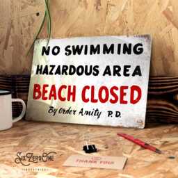 No Swimming Amity Pd Metal Sign - Worn Look Rusty Print. Movie Replica Beach Closed Shark - thumbnail 1