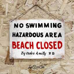 No Swimming Amity Pd Metal Sign - Worn Look Rusty Print. Movie Replica Beach Closed Shark - thumbnail 3