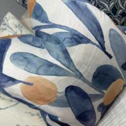 Floral Blue Cushion Cover, Scatter Pillow Cotton Linen Decorative Chair Designer Throw - Voyage Fabric Katsura - thumbnail 3