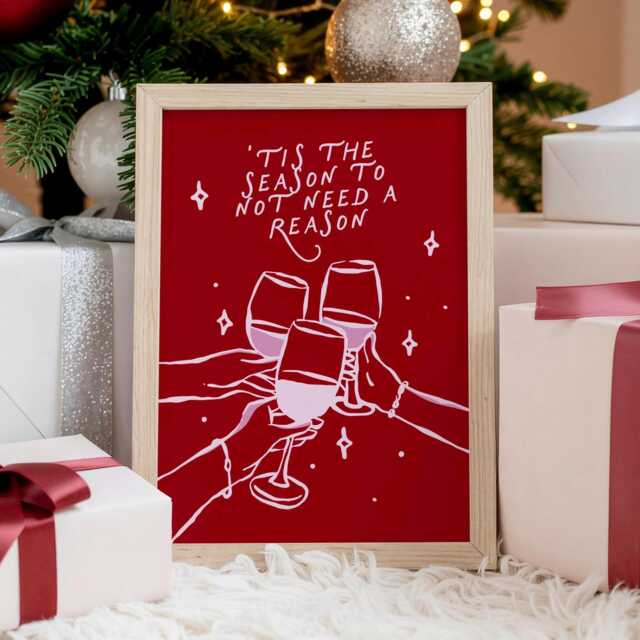 Tis The Season Christmas Print - Pink & Red Xmas Decor - image 1