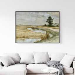 Meadow River Poster, Neutral Landscape Print, Country Wall Art, Paper - thumbnail 3