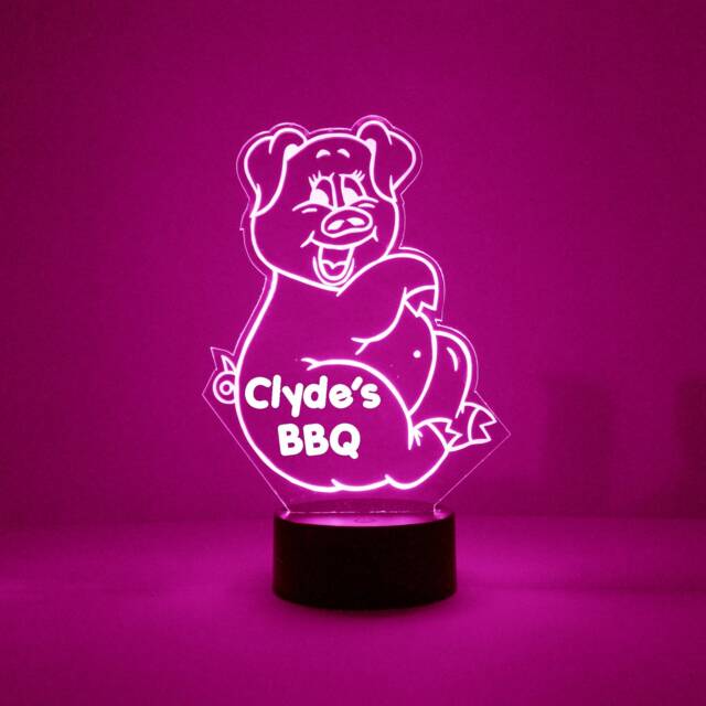 Light Up Pig Sign, Custom Engraved Night Light, Personalized Free, 16 Color Options With Remote Control, Best Gift, Desk Lamp - image 1