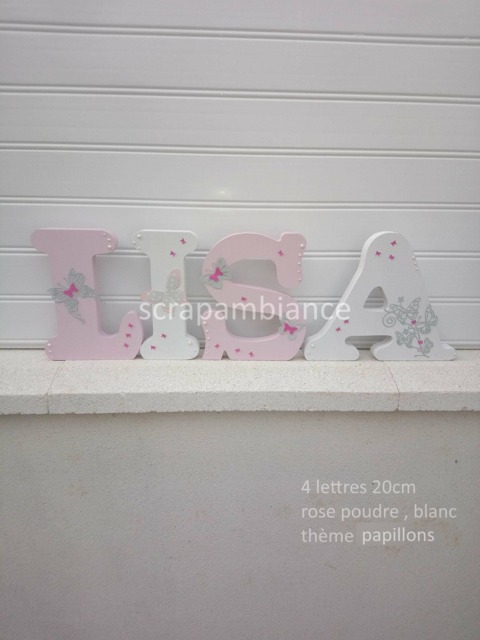Wooden First Name Letter, Girl's Bedroom Baby Letter To Put, Personalized Decorative Letters With Butterfly Theme - image 1
