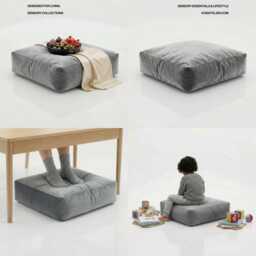 Silver Grey Plush Velvet Bean Bag Floor Cushion Square Ottoman Pouf - thumbnail 3