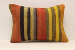 Vintage Wool Kilim Pillow Cover, Striped Lumbar Cushion - 14x20 In