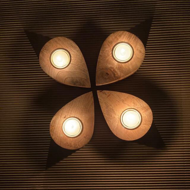 Set Of 5 - Handmade Wooden Tea Light Holders Drop Shape Tea Stand Wedding Decor Favors - image 1