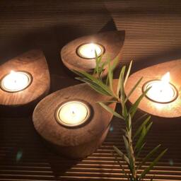 Set Of 5 - Handmade Wooden Tea Light Holders Drop Shape Tea Stand Wedding Decor Favors - thumbnail 2