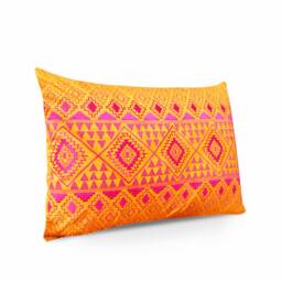 Kilim Embroidered Pillow Cover, Orange & Pink Polytafetta - 14x21 Inch - thumbnail 2
