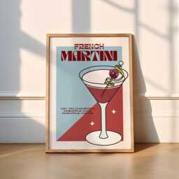 French Martini Print - Cocktails - Cocktail Prints, Kitchen Poster, Funky, Trendy, Drinks, Wall Art, Bar, Classy, Retro, Red, Brown - thumbnail 1