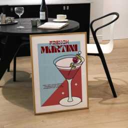 French Martini Print - Cocktails - Cocktail Prints, Kitchen Poster, Funky, Trendy, Drinks, Wall Art, Bar, Classy, Retro, Red, Brown - thumbnail 3