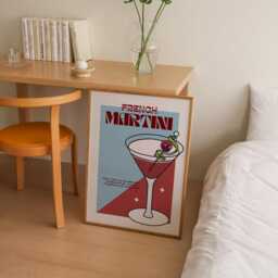French Martini Print - Cocktails - Cocktail Prints, Kitchen Poster, Funky, Trendy, Drinks, Wall Art, Bar, Classy, Retro, Red, Brown - thumbnail 2