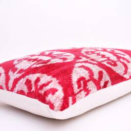 Red Velvet Ikat Pillow Cover, Silk Accent Cushion - thumbnail 2