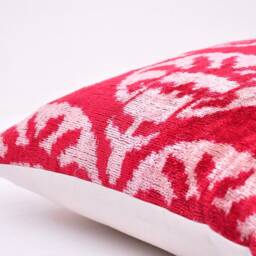 Red Velvet Ikat Pillow Cover, Silk Accent Cushion - thumbnail 3