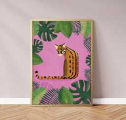 Botanical Ocelot Print - Tropical Art Jungle Animal Wall Home Decor - thumbnail 1