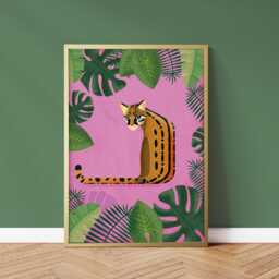 Botanical Ocelot Print - Tropical Art Jungle Animal Wall Home Decor - thumbnail 2