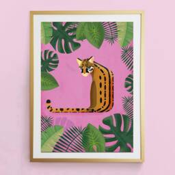 Botanical Ocelot Print - Tropical Art Jungle Animal Wall Home Decor - thumbnail 3