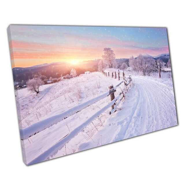 Serene Winter Country Road Canvas Snowy Landscape Wall Art For Home & Office Decor - image 1