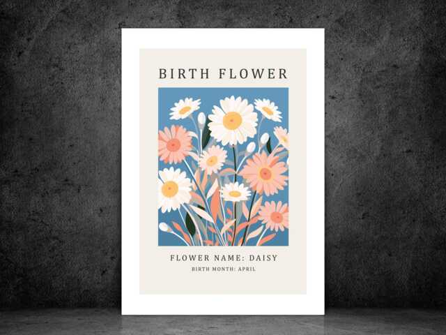 Birth Flower Print April Daisy - Birthday Month Poster Botanical Wall Art Gift Idea A5 A4 A3 Framed Or Unframed - image 1