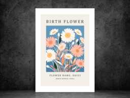 Birth Flower Print April Daisy - Birthday Month Poster Botanical Wall Art Gift Idea A5 A4 A3 Framed Or Unframed - thumbnail 1