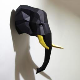 Elephant Trophy Premium, Black & Gold, Faux Trophy, 3D Puzzle Diy, Papercraft Kit Lowpoly Paperwolf - thumbnail 3