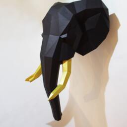 Elephant Trophy Premium, Black & Gold, Faux Trophy, 3D Puzzle Diy, Papercraft Kit Lowpoly Paperwolf - thumbnail 4