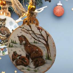 Woodland Winter Animal Baubles, Set Of 4 Wooden Tree Decor With Animals, Double Sided Decorations, Xmas Decorations - thumbnail 3