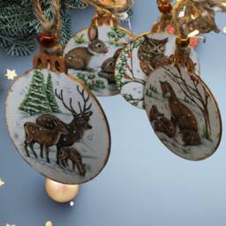 Woodland Winter Animal Baubles, Set Of 4 Wooden Tree Decor With Animals, Double Sided Decorations, Xmas Decorations - thumbnail 4