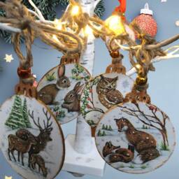 Woodland Winter Animal Baubles, Set Of 4 Wooden Tree Decor With Animals, Double Sided Decorations, Xmas Decorations - thumbnail 2