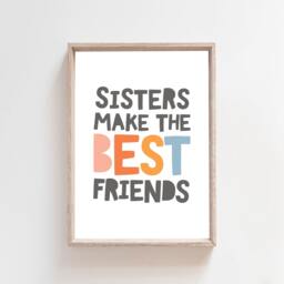 Set Of 3 Sister Rainbow Prints, Girls Nursery Bedroom Wall Art, Pastel Sibling - thumbnail 3