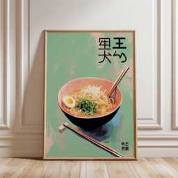 Japanese Ramen Poster, Modern Minimalist Kitchen Wall Art, Asian Food Print, Contemporary Dining Decor, Noodle Bowl Illustration - thumbnail 2