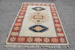 Rugs For Dining Room, Beige Oushak Rug, Ethnic Floor Rugs, Turkish Vintage 5x7.1 Ft Area Organic Living Room Rug - thumbnail 1